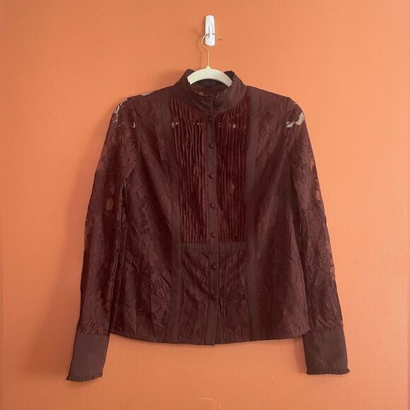 All Saints Lace Button Up Pleated Long Sleeve Womens Size 0 - Picture 1 of 5